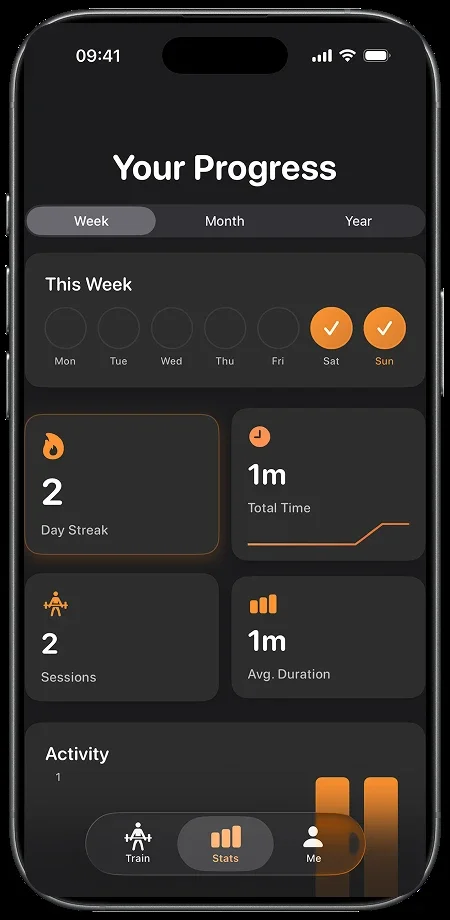Track your progress — training history and streak tracking